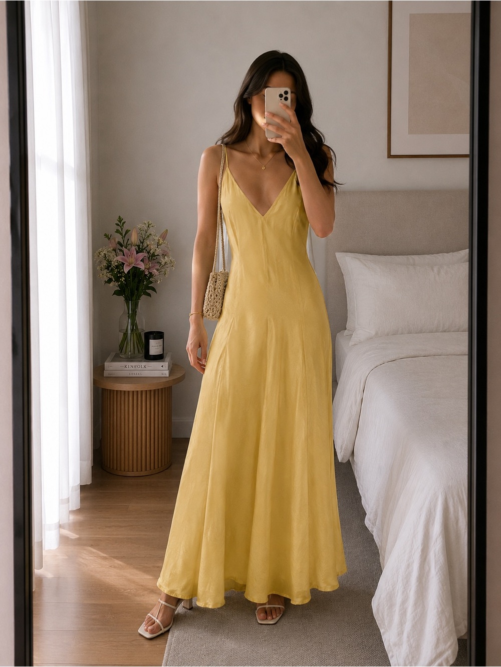Selected Femme Yellow Linen-Look Sundress Summer Maxi Dress Adjustable Strap 34